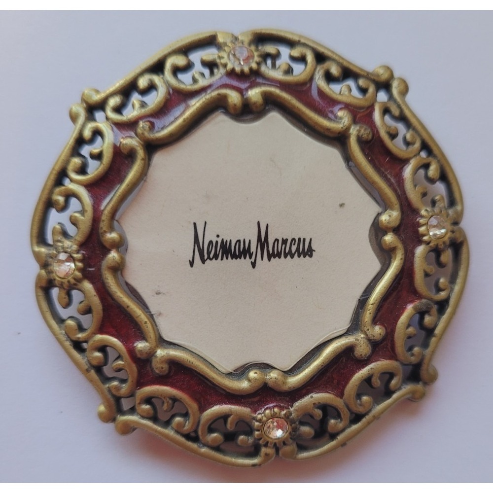 Jay Strongwater Red Enamel Swarovski Crystal Mini Picture Frame Brooch Pin Vtg